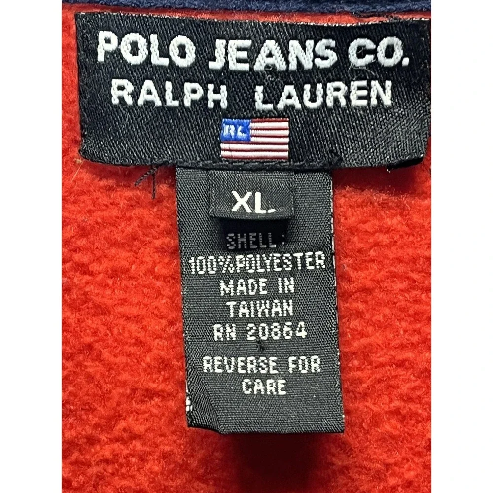 Vintage Polo Jeans Co. Ralph Lauren Fleece Jacket Sz XL GUC Full Zip Red 90's